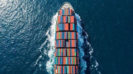 Aerial view of container cargo ship